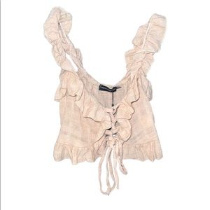 Ruffled Lace Up Blouse